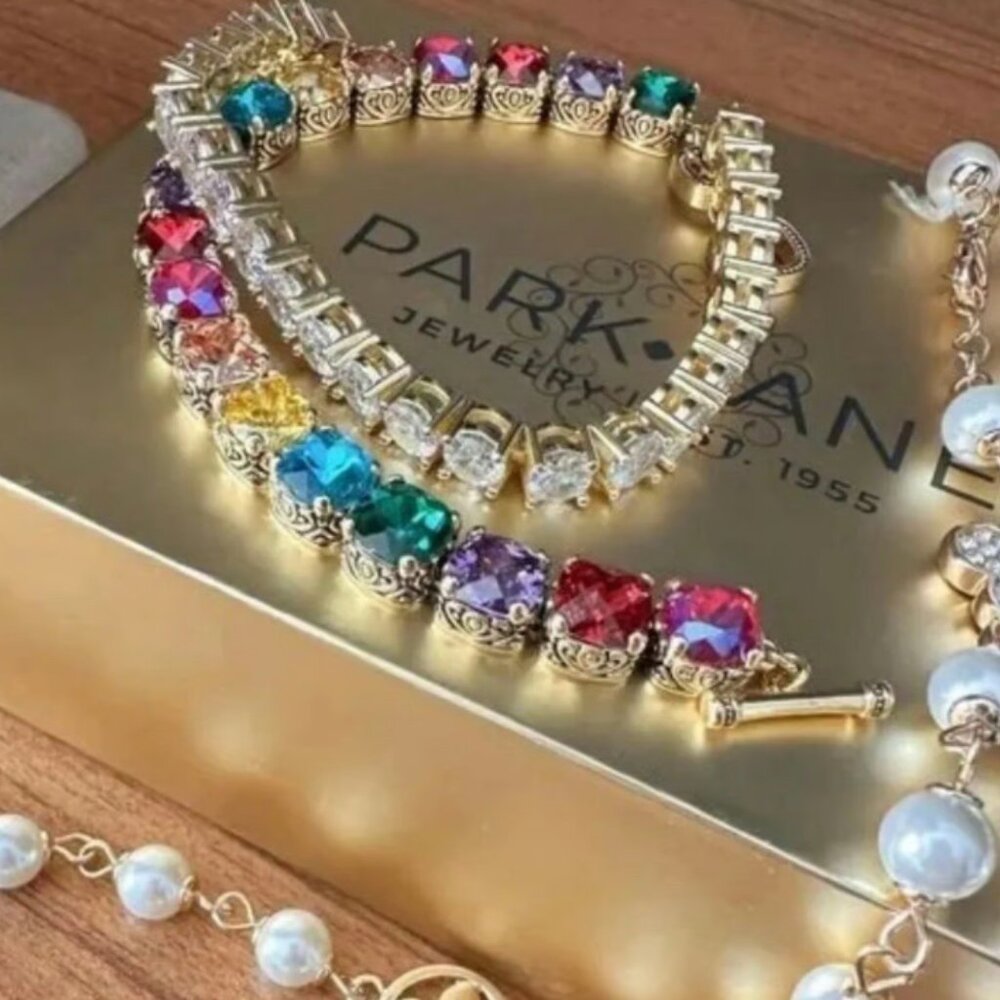 Park Lane LIGHT SHOW Baby Signature Tennis Bracelet Rainbow Gold Tone Toggle NWT - Picture 2 of 8